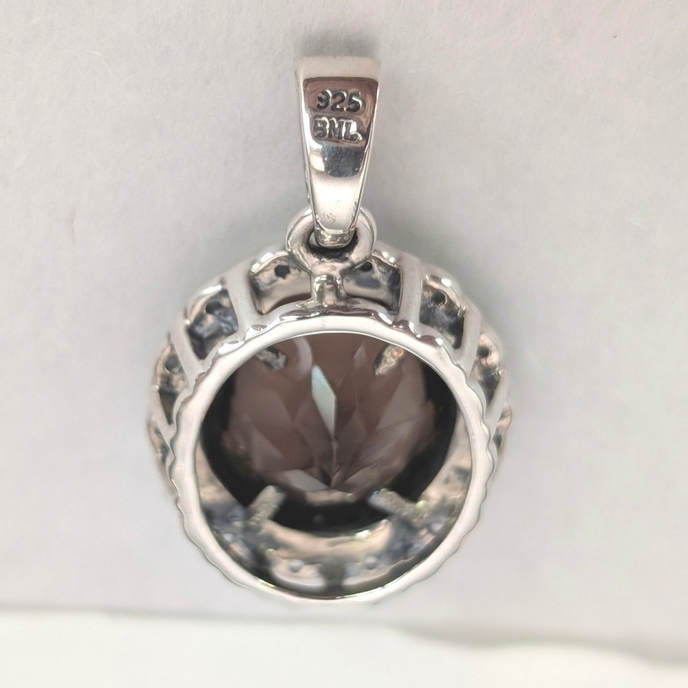 JTV Sterling‎ Silver Smoky Quartz Oval Pendant Necklace Charm 925 India - Picture 3 of 5